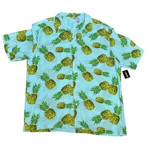 Indent Mens Blue Pineapple Button Up Shirt Size XL NWT